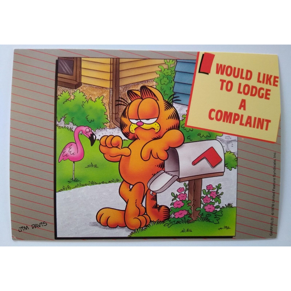 Garfield Postcard Complaint Flamingo United Features Jim Davis 1978 Continental